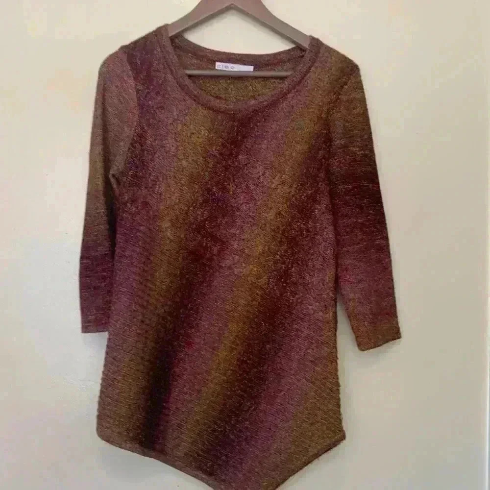 Cleo scoopneck, long sleeve, asymmetrical sweater with a gorgeous colour pallete